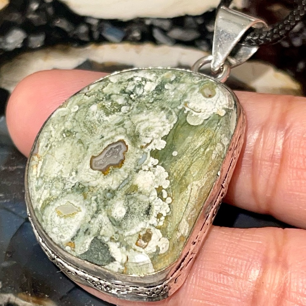 Green Rainforest Jasper Rhyolite Pendant 1 7/8”